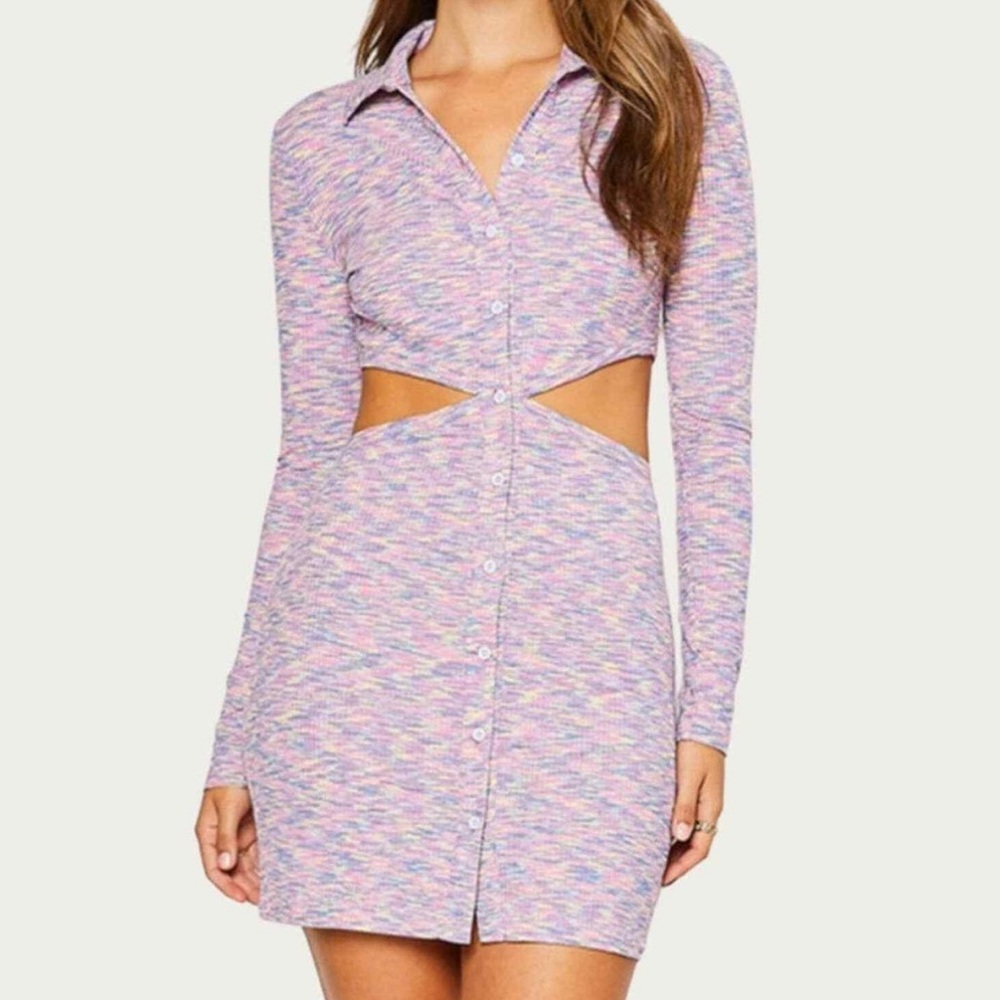 Pretty Garbage Cutout Collared Ribbed Dress